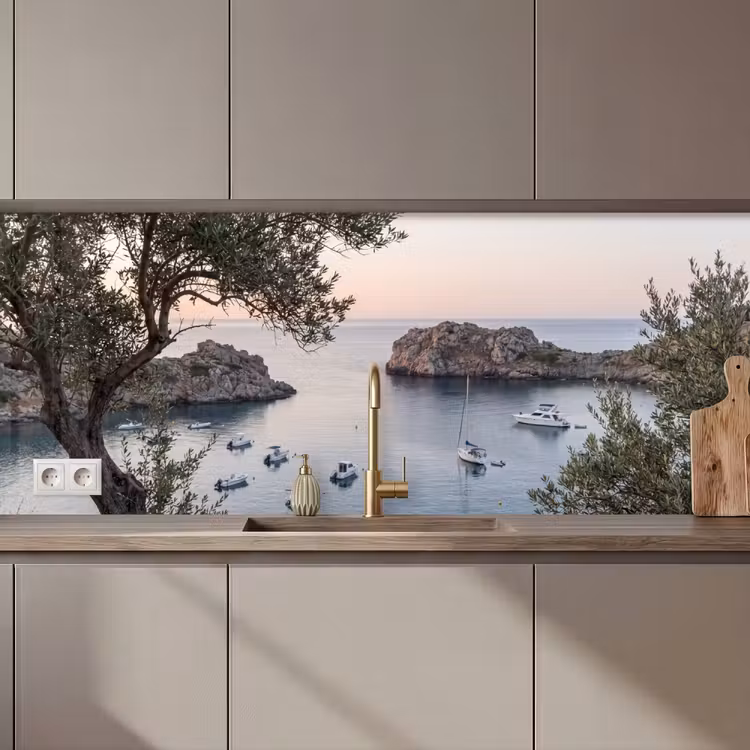 Kitchen Wall Splashback - Bay - boats - sunset - Baai - boten - zonsondergang keuken achterwand 2 middel zz_3dshopping