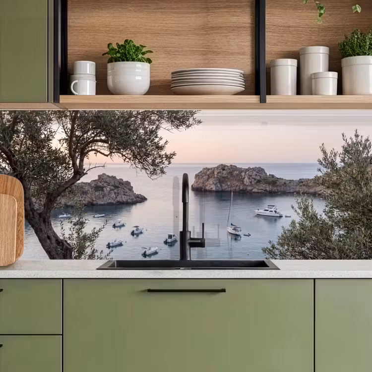Kitchen Wall Splashback - Bay - boats - sunset - Baai - boten - zonsondergang keuken achterwand 2 middel