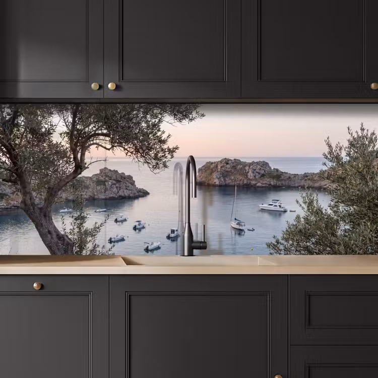 Kitchen Wall Splashback - Bay - boats - sunset - Baai - boten - zonsondergang keuken achterwand 2 middel