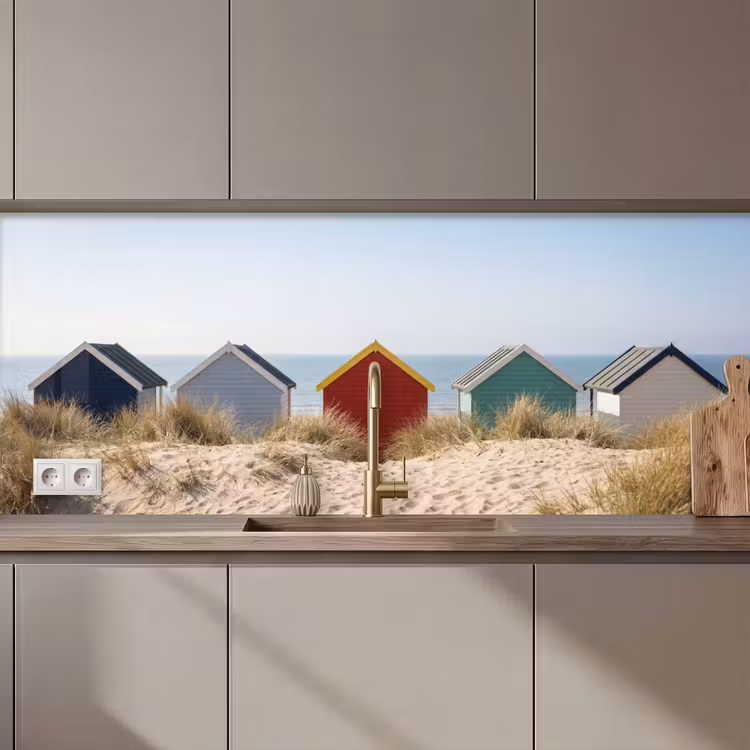 Strand - Huisjes - Kleurrijk - Duinen keuken achterwand 2 middel zz_3dshopping