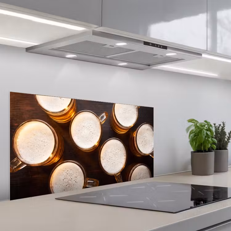 Bier - Glazen - Schuim - Hout - Drank keuken achterwand spatscherm middel -3d_schuin
