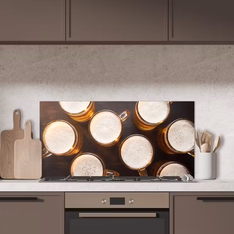 Bier - Glazen - Schuim - Hout - Drank keuken achterwand spatscherm middel -sfeer2