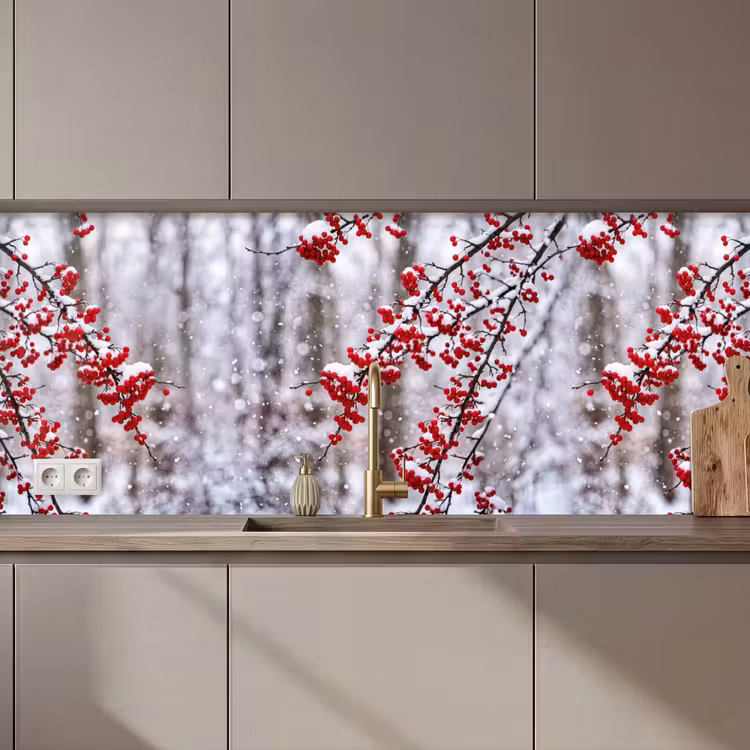 Bessen - Takken - Sneeuw - Winter - Kleurrijk keuken achterwand 2 middel zz_3dshopping