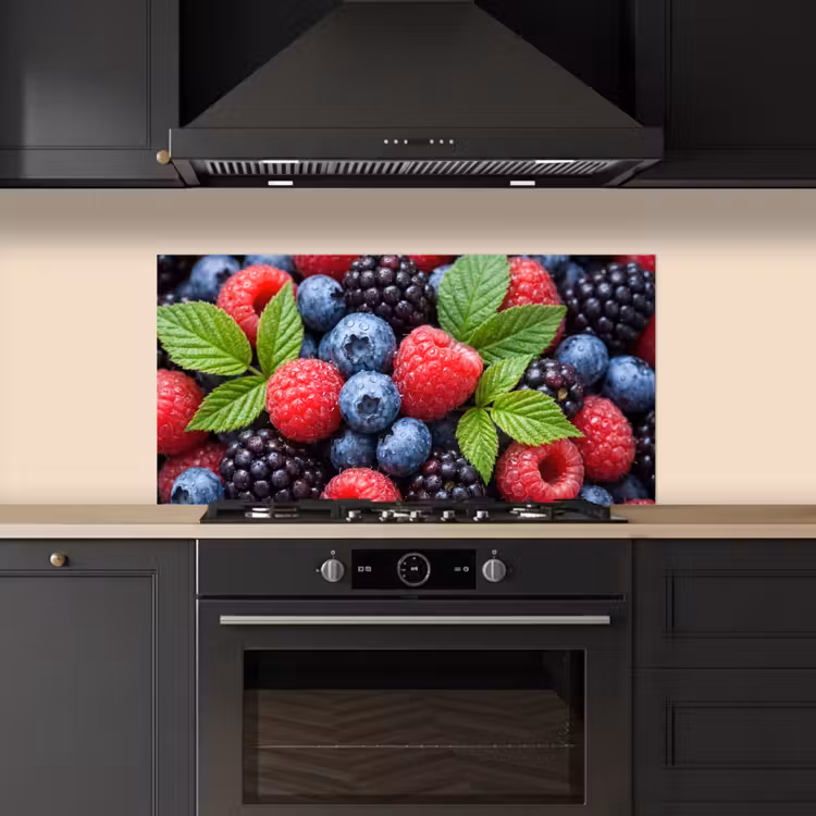 Bessen - Vers - Waterdruppels - Kleurrijk - Eten keuken achterwand spatscherm middel -sfeer1