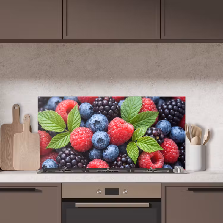 Bessen - Vers - Waterdruppels - Kleurrijk - Eten keuken achterwand spatscherm middel -sfeer2
