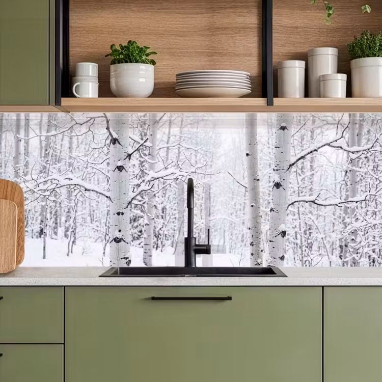 Berkenbomen - Sneeuw - Winter - Bos - Wit keuken achterwand 2 middel -sfeer3