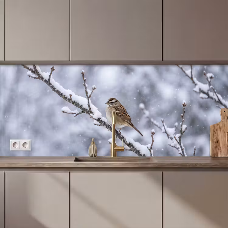 Vogel - Tak - Sneeuw - Winter keuken achterwand 2 middel zz_3dshopping