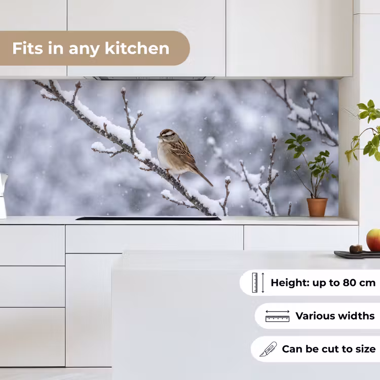 Vogel - Tak - Sneeuw - Winter keuken achterwand 2 middel -sfeer4_UK