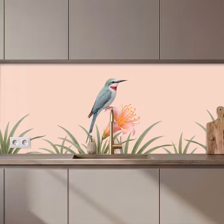Vogel - Bloem - Natuur - Roze keuken achterwand 2 middel zz_3dshopping