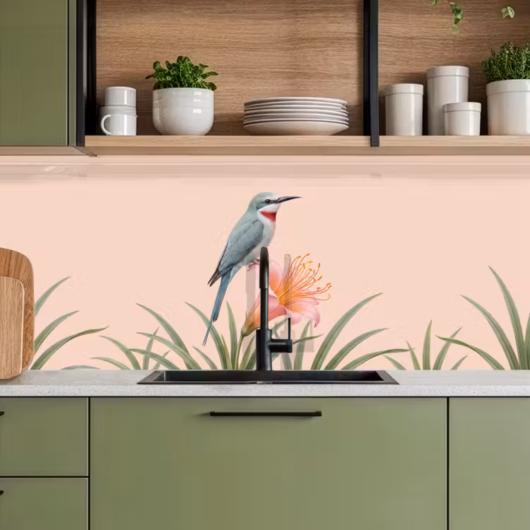 Vogel - Bloem - Natuur - Roze keuken achterwand 2 middel -sfeer3