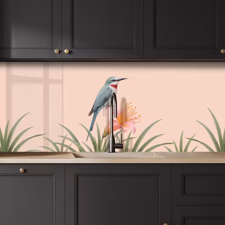 Vogel - Bloem - Natuur - Roze keuken achterwand 2 middel -sfeer1