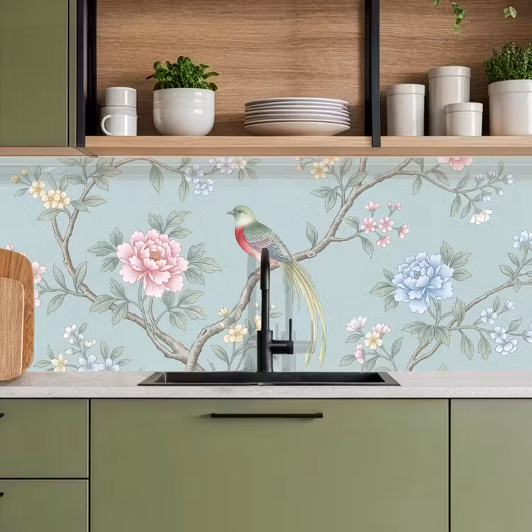 Vogel - Bloemen - Kleurrijk keuken achterwand 2 middel -sfeer3