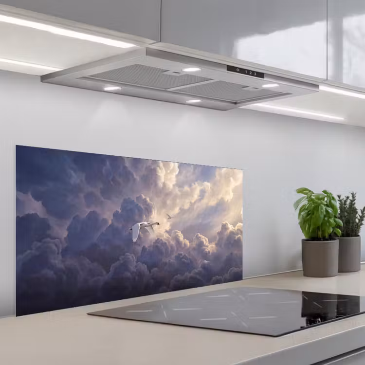 Vogel - Vliegend - Natuur - Wit - Wolken keuken achterwand spatscherm middel -3d_schuin
