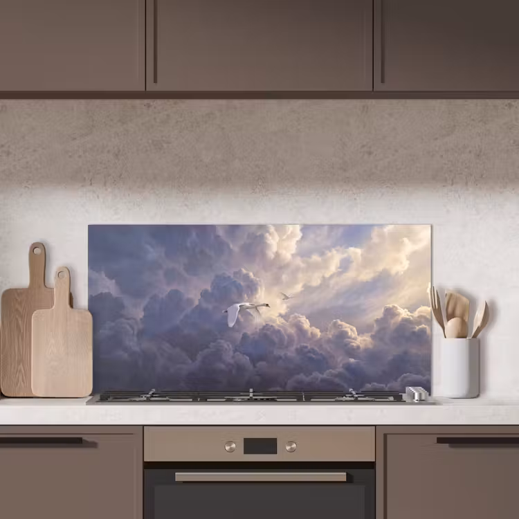 Vogel - Vliegend - Natuur - Wit - Wolken keuken achterwand spatscherm middel -sfeer2