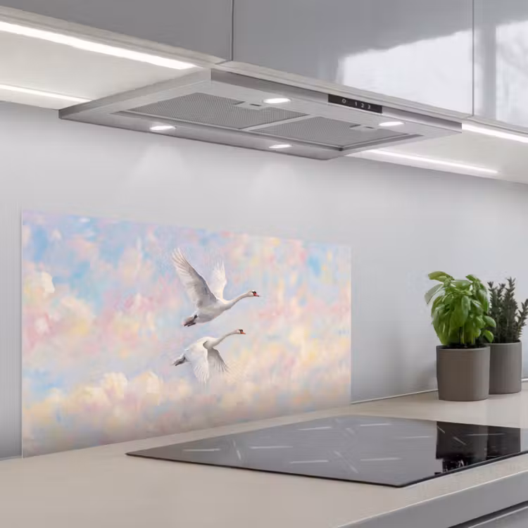 Vogel - Vliegend - Lucht - Modern - Pastel keuken achterwand spatscherm middel -3d_schuin