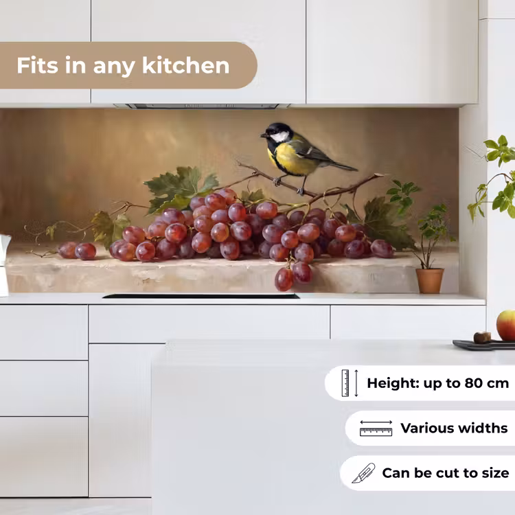 Kitchen Wall Splashback - Bird - Grapes - Still Life - Vogel - Druiven - Stilleven keuken achterwand 2 middel