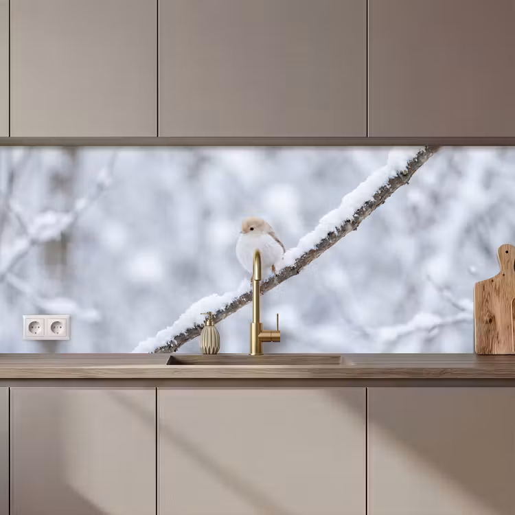 Vogeltje - Sneeuw - Tak - Winter - Zacht keuken achterwand 2 middel zz_3dshopping