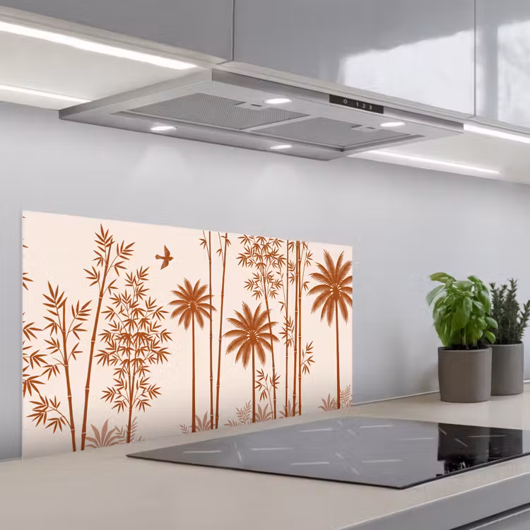 Vogel - Boom - Tropisch - Minimalistisch - Bruin keuken achterwand spatscherm middel -3d_schuin