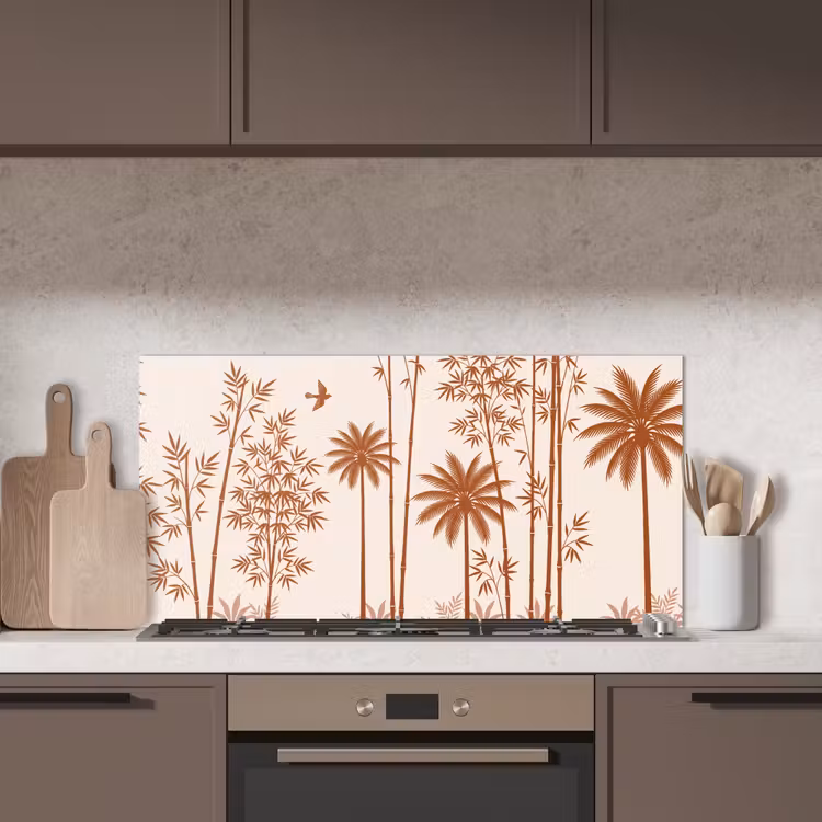 Vogel - Boom - Tropisch - Minimalistisch - Bruin keuken achterwand spatscherm middel -sfeer2