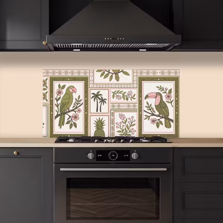 Vogel - Tropisch - Patroon - Decoratief - Groen keuken achterwand spatscherm middel -sfeer1