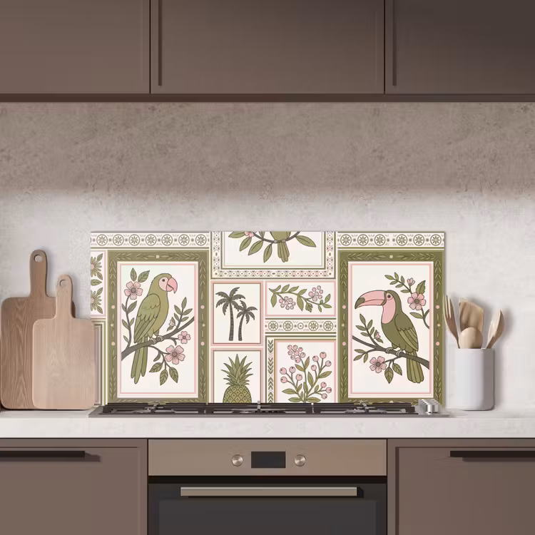 Vogel - Tropisch - Patroon - Decoratief - Groen keuken achterwand spatscherm middel -sfeer2