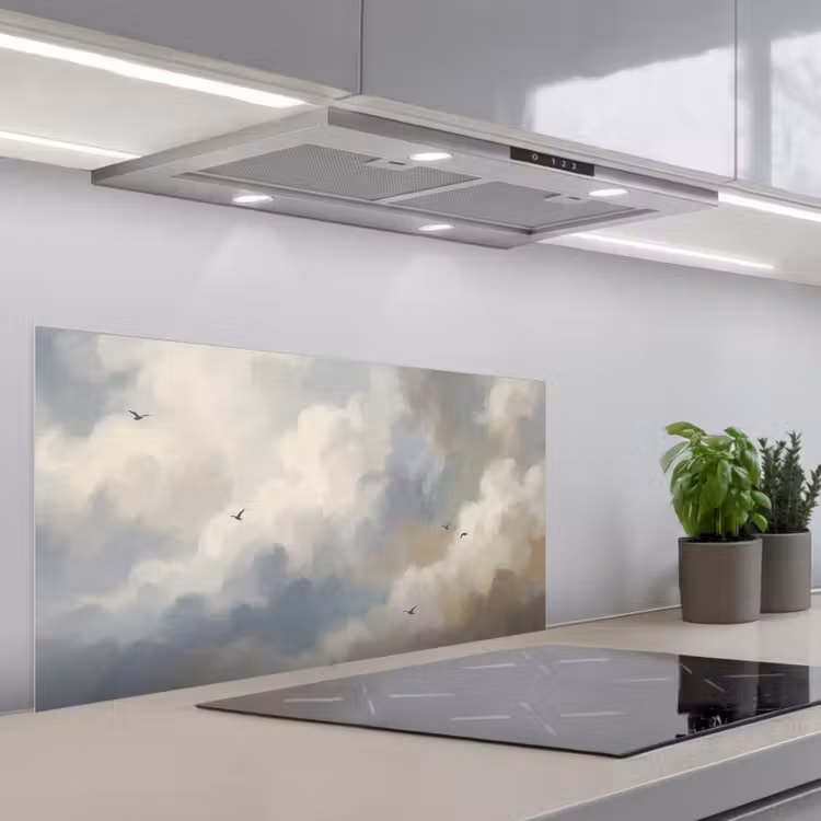 Vogel - Wolken - Natuur - Modern - Grijs keuken achterwand spatscherm middel -3d_schuin