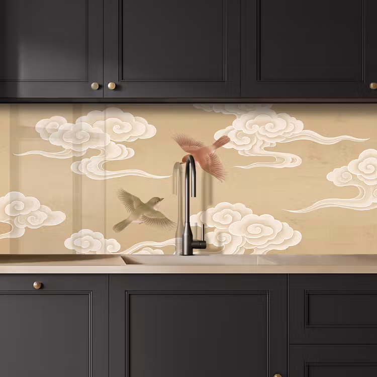 Vogels - Vliegen - Beige keuken achterwand 2 middel -sfeer1
