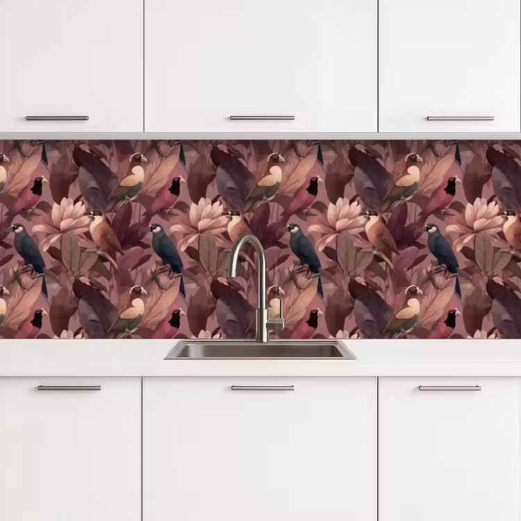 Vogels - Bladeren - Roze keuken achterwand 2 groot 857 -3d