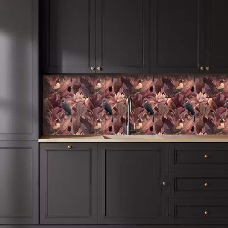 Vogels - Bladeren - Roze keuken achterwand 2 groot 857 -sfeer1