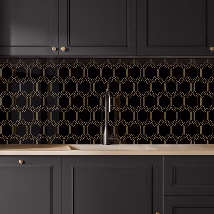 Zwart - Goud - Zeshoek keuken achterwand 2 middel 871 -sfeer1