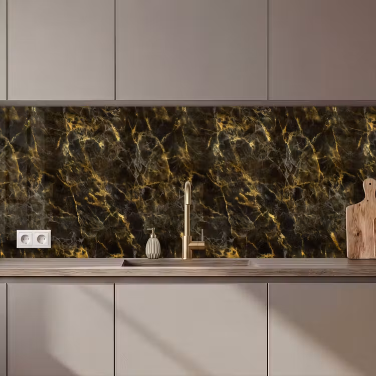 Zwart - Marmer - Goud keuken achterwand 2 middel 871 zz_3dshopping