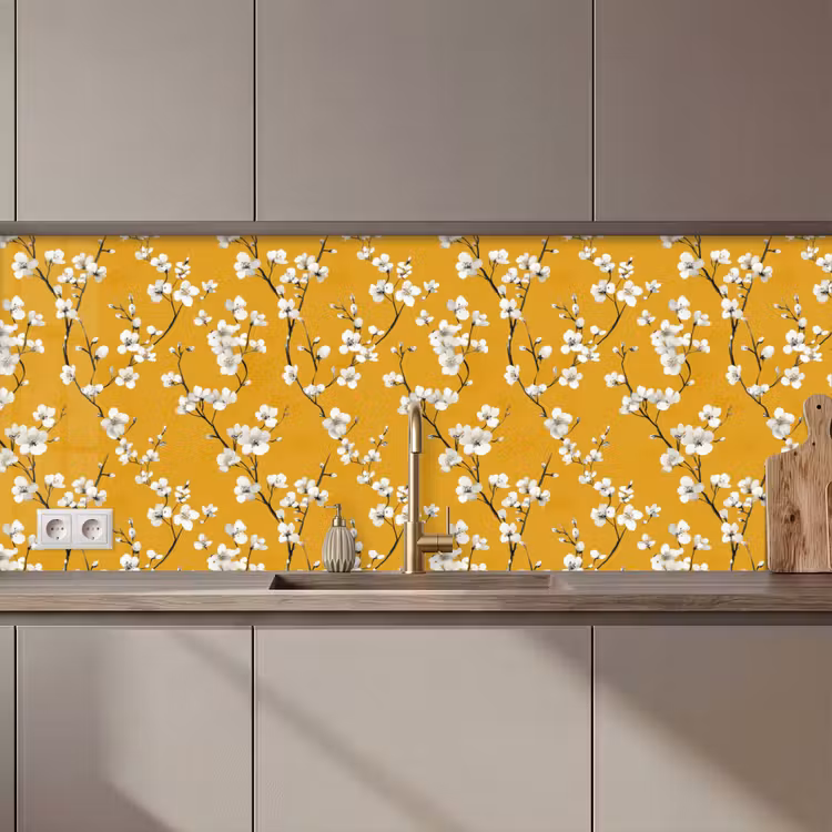 Bloesemtak - Aquarel - Geel keuken achterwand 2 middel 871 zz_3dshopping