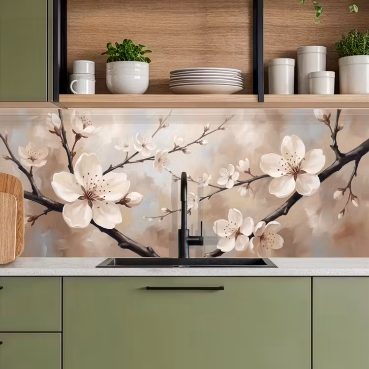Bloesem - Takken - Schilderij - Beige - Serene keuken achterwand 2 middel -sfeer3