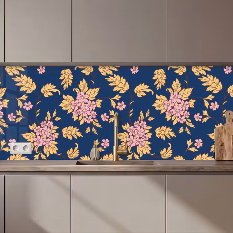 Bloesem - Bladeren - Roze - Goud - Patronen keuken achterwand 2 middel 871 zz_3dshopping
