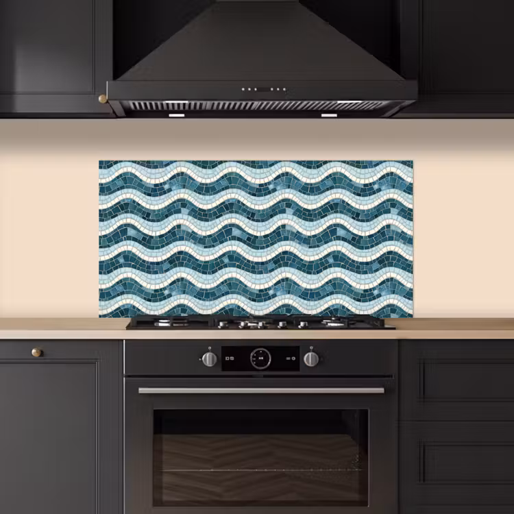 Blauw - Wit - Mozaïek - Golvend keuken achterwand spatscherm middel 899 -sfeer1