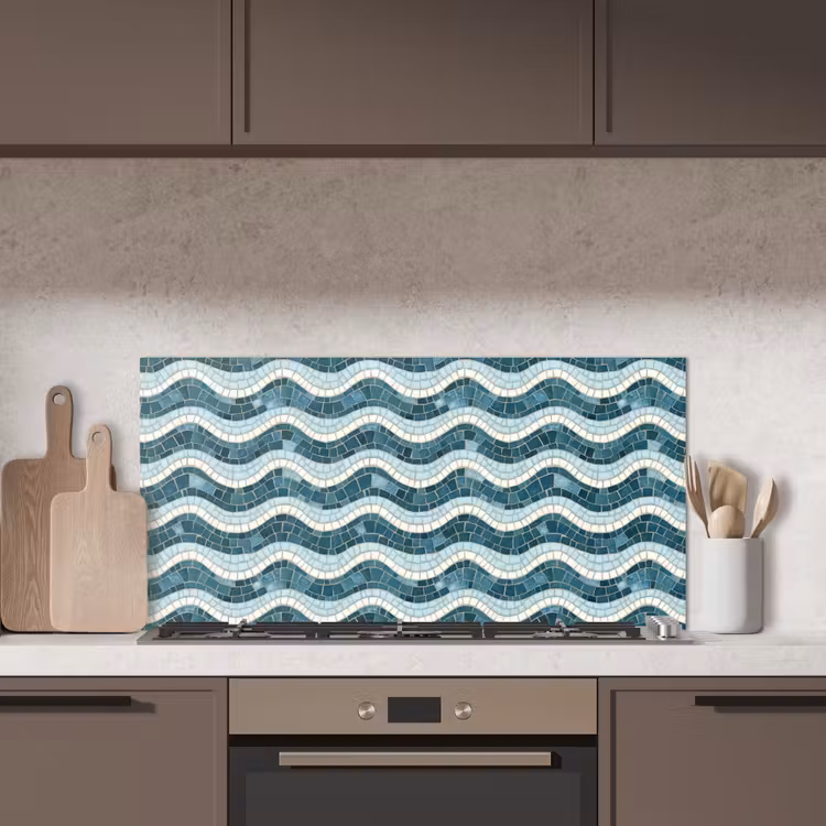 Blauw - Wit - Mozaïek - Golvend keuken achterwand spatscherm middel 899 -sfeer2