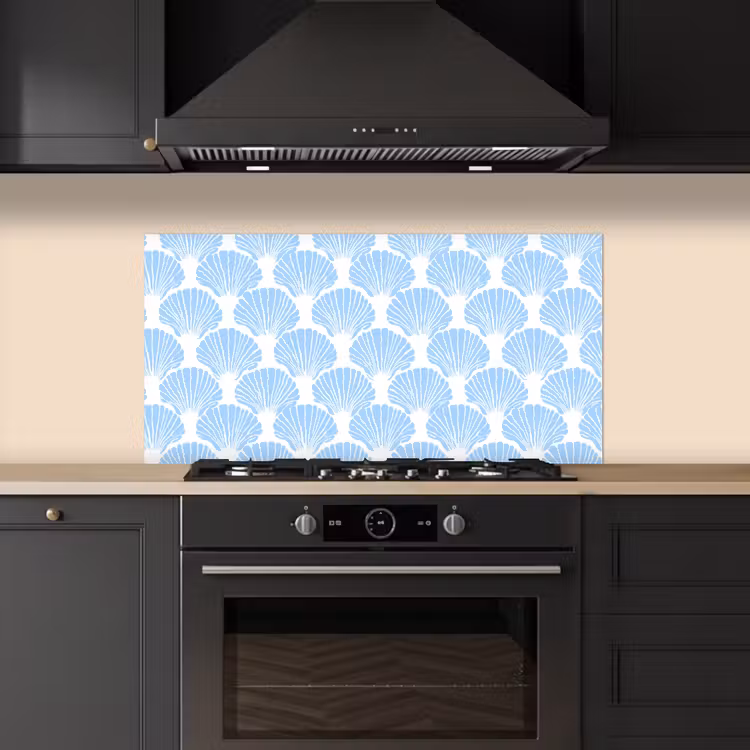 Blauw - Wit - Schelpen - Grafisch - Structuur keuken achterwand spatscherm middel 899 -sfeer1