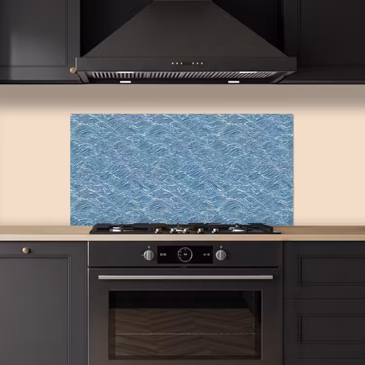 Blauw - Wit - Golven - Getekend - Textuur keuken achterwand spatscherm middel 899 -sfeer1