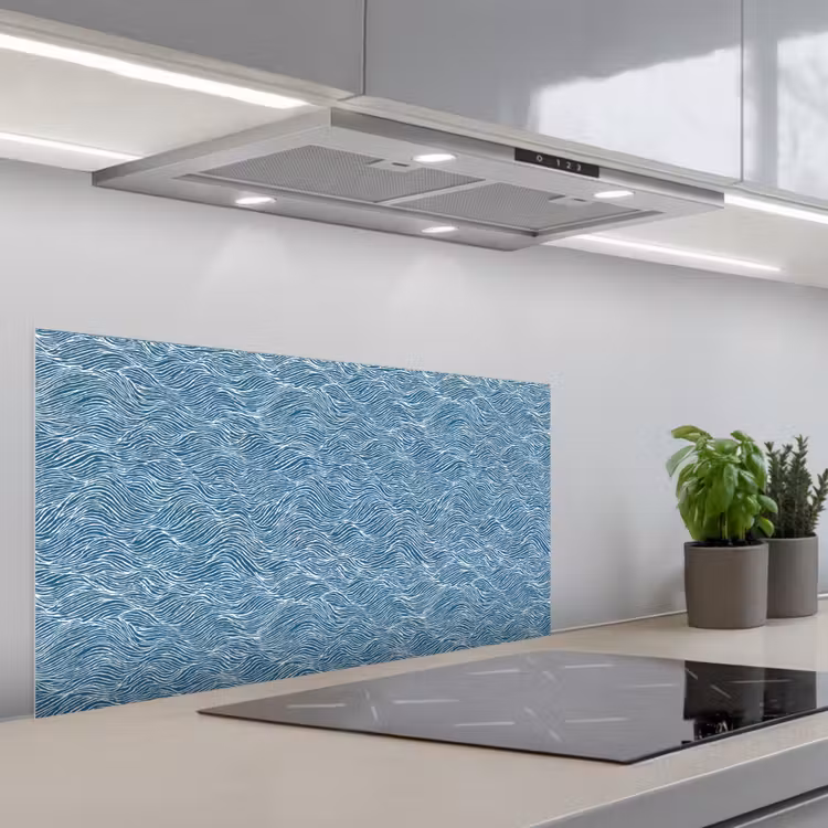 Blauw - Wit - Golven - Getekend - Textuur keuken achterwand spatscherm middel 899 -3d_schuin
