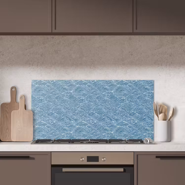 Blauw - Wit - Golven - Getekend - Textuur keuken achterwand spatscherm middel 899 -sfeer2