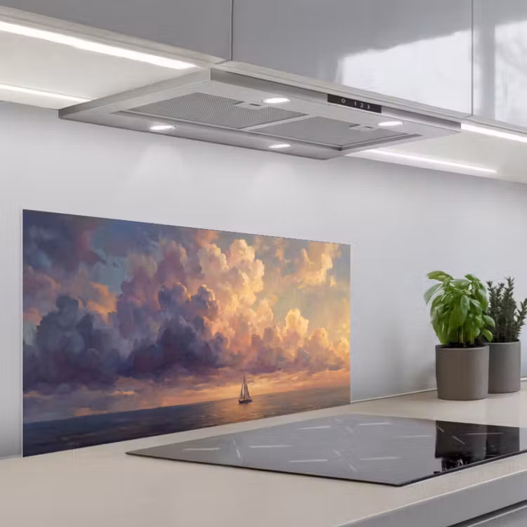Boot - Zonsondergang - Zee - Natuur - Goud keuken achterwand spatscherm middel -3d_schuin