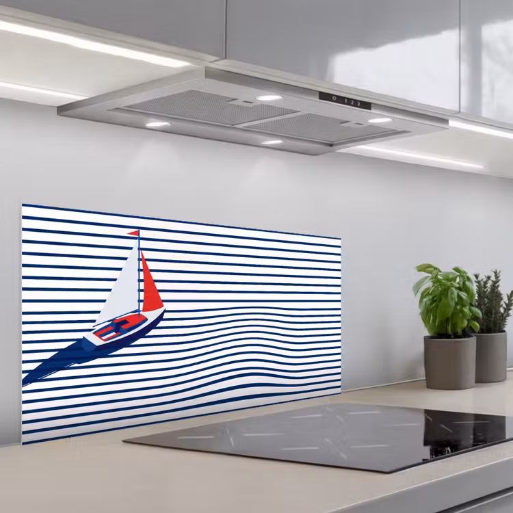 Boot - Water - Abstract - Blauw keuken achterwand spatscherm middel -3d_schuin