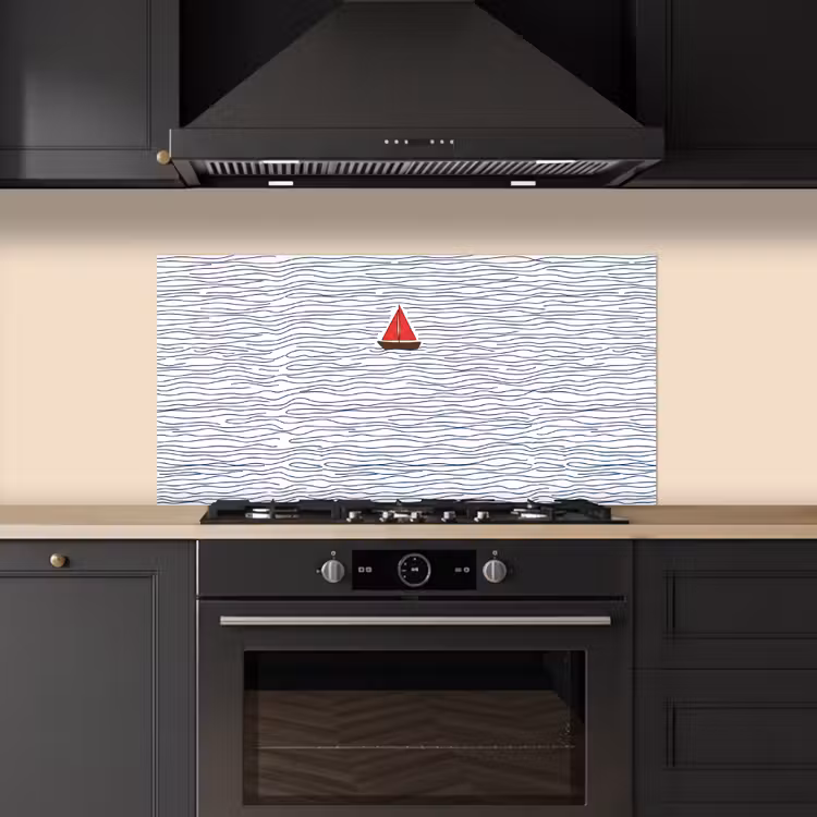 Boot - Water - Rood - Illustratie - Minimalistisch keuken achterwand spatscherm middel -sfeer1