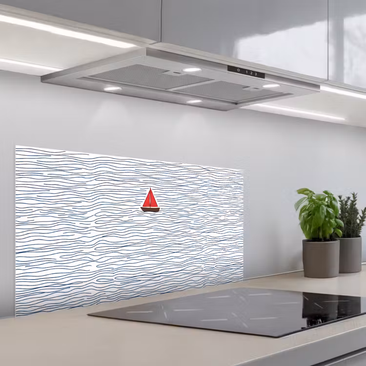 Boot - Water - Rood - Illustratie - Minimalistisch keuken achterwand spatscherm middel -3d_schuin