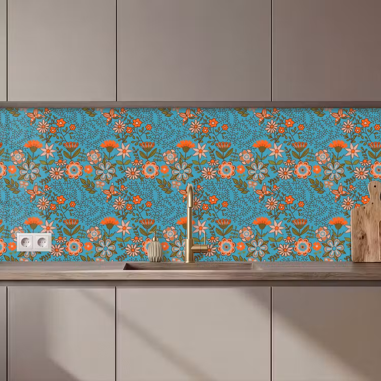 Bohemian - Bloemen - Oranje - Retro - Design keuken achterwand 2 middel 871 zz_3dshopping