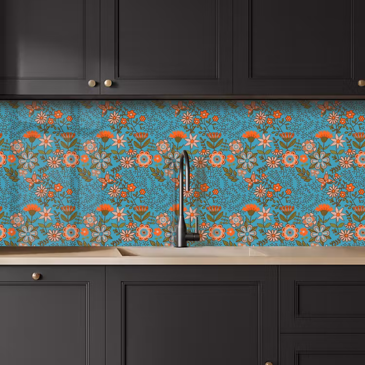Bohemian - Bloemen - Oranje - Retro - Design keuken achterwand 2 middel 871 -sfeer1