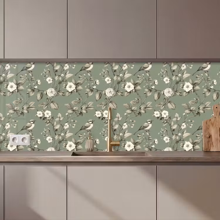Botanisch - Vogels - Groen keuken achterwand 2 middel 871 zz_3dshopping