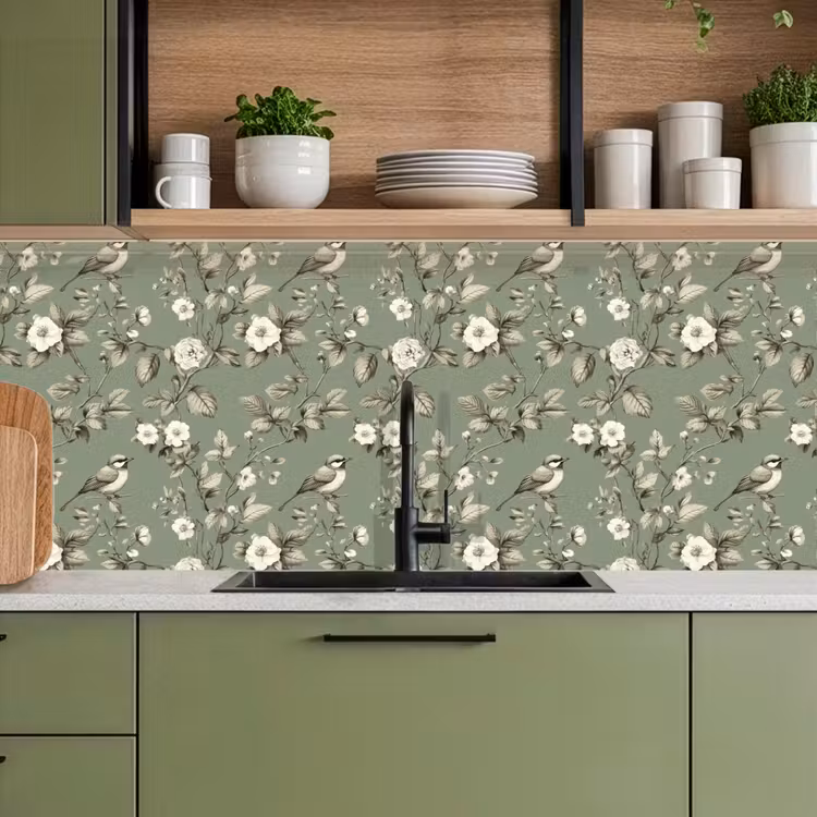 Botanisch - Vogels - Groen keuken achterwand 2 middel 871 -sfeer3