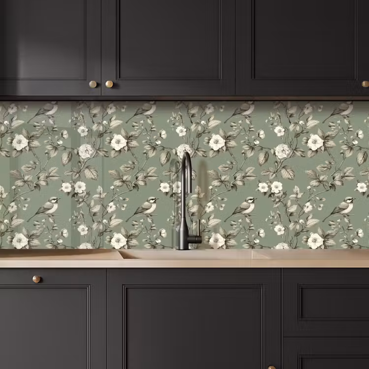 Botanisch - Vogels - Groen keuken achterwand 2 middel 871 -sfeer1