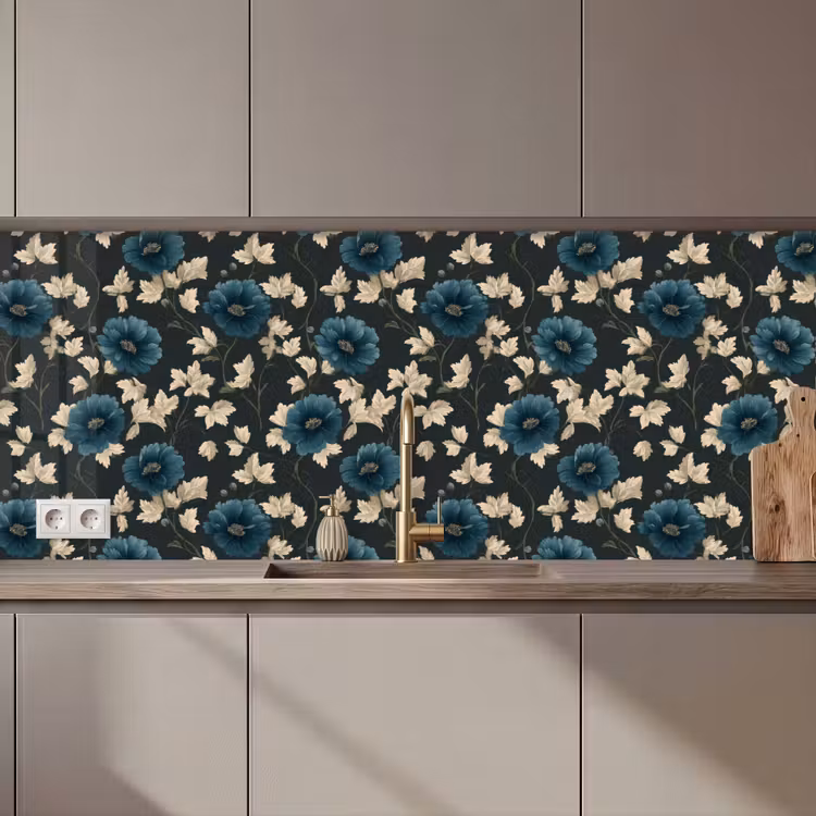Botanisch - Bloemen - Blauw keuken achterwand 2 middel 871 zz_3dshopping